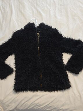 Self Esteem Black Fuzzy Jacket with Gold Heart Logo